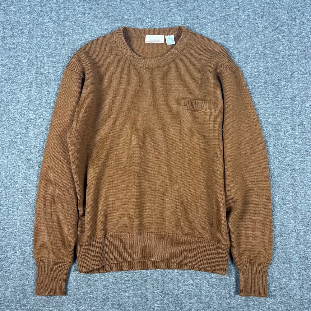 Vintage Mark Shale 100% Worsted Lambswool Knit Sweater Mens Large Brown Crewneck